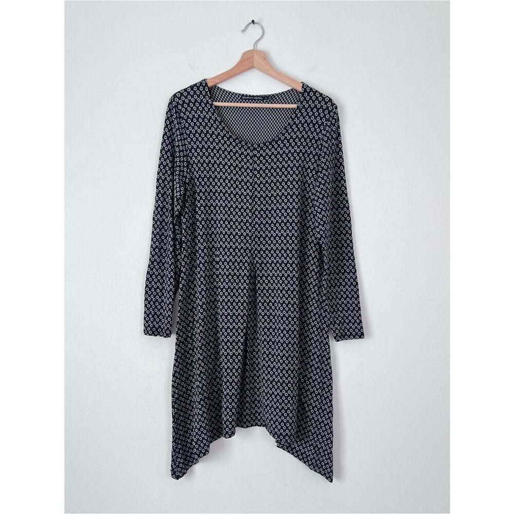 Gudrun Sjoden Mini Tunic Dress Womens Size L Black Gray Floral A-Line Swing - Picture 2 of 10